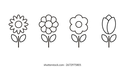 coleção de ícones de linha de flor simples