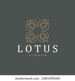 Simple Flower Logo, Vector Ornamental Plant Line Design for Business Brand, Template Illustration