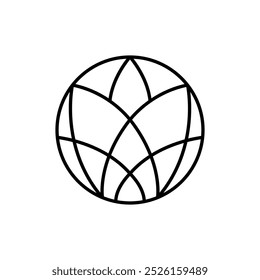 Estética de logotipo de línea redonda de loto de flores simple. Planta emblema en estilo lineal circular. Insignia abstracta del Vector para el diseño de productos naturales, floristería, cosméticos, conceptos de la ecología, salud, balneario, yoga