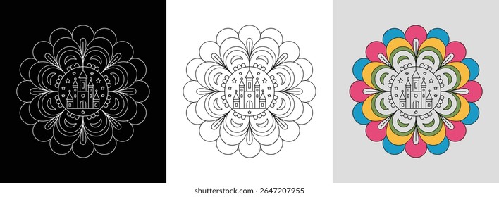Simple flower mandala with bold petals and bright floral colors for vibrant decor.
