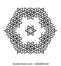 Simple flower mandala with central floral element on white isolated background. For children and adults  coloring book pages.