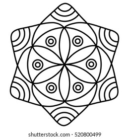 Simple flower mandala pattern for coloring book pages. Easy floral design to color for kids & beginners. 