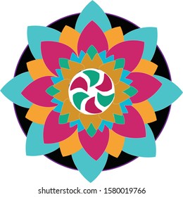 Simple Flower Mandala Shape with Coloring. Vector Mandala.