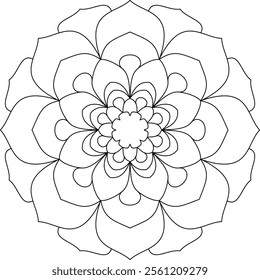 Simple flower mandala vector illustration for coloring book page for easy meditation. Black lines, modern style.