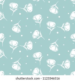 Simple flower pattern vector design. Cute single pastel color florals on blue background.