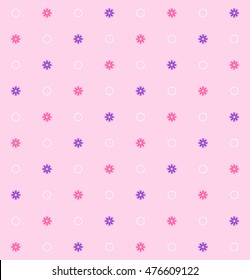 Simple flower pattern. Vector seamless background in pink tones with flowers and circles