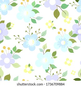 Simple flower pattern.Seamless pattern with flowers and leaves on a white background. Vector illustration.