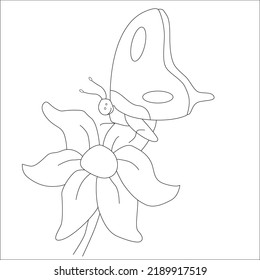 A Simple Flower Perched Butterfly Line Art Design.eps