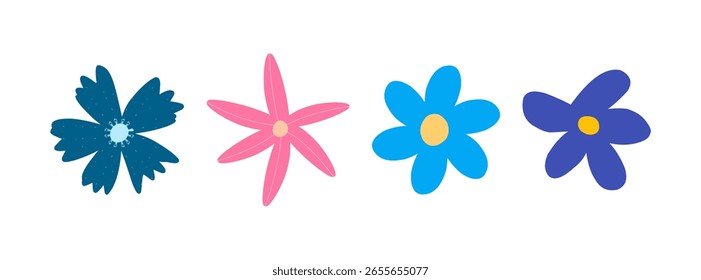Pétalos de flores simples sobre fondo blanco