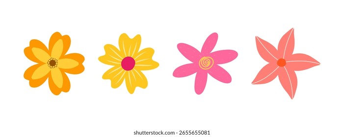 Pétalos de flores simples sobre fondo blanco