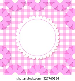 Simple flower photo frame. Cute scrapbook page. Baby shower card with flowers.
