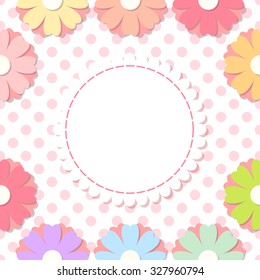 Simple flower photo frame. Cute scrapbook page. Baby shower card with flowers.