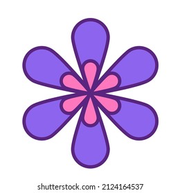 Flor simple color púrpura y rosa. Elemento decorativo para hippie. Formas aisladas geométricas.