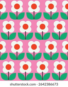 Simple flower seamless pattern design. Vector illustration.