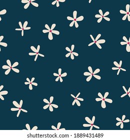 Simple flower seamless pattern in navy background. 