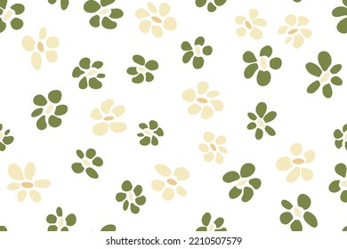 Simple flower seamless pattern vector textile print design. Rustic floral wallpaper. Little flower blossom background illustration. Wildflower bloom ornament. Chamomile meadow elements.