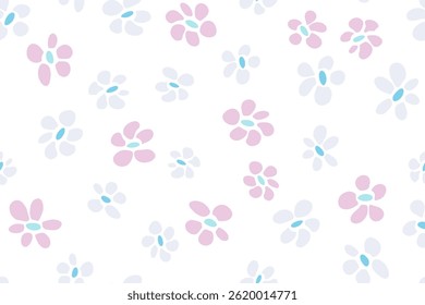 Simple flower seamless pattern vector textile print design. Rustic floral wallpaper. Little flower blossom background illustration. Wildflower cute ornament. Elegant floral fashion print.