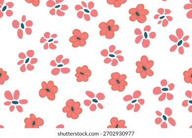 Simples flor sem emenda padrão vetor têxtil projeto de impressão. Papel de parede floral rústico. Ilustração de fundo de flor pequena. Ornamento abstrato de flores silvestres. A papoula de botânica natural floresce.