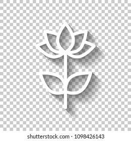 Simple flower symbol. Linear icon. White icon with shadow on transparent background