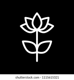 Simple flower symbol. Linear icon. White icon on black background. Inversion