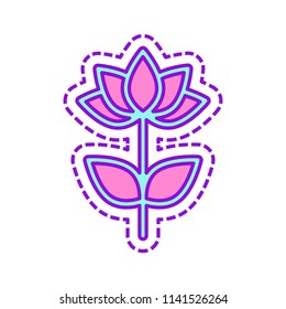 Simple flower symbol. Linear icon. Colored sketch with dotted border on white background