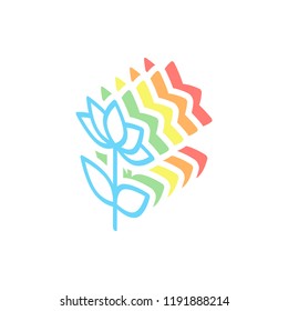 Simple flower symbol. Linear icon. Stack of colorful isometric icons on white background