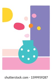Simple flower vase greeting card illustration isolated on white background 