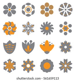 Simple Flower Vector Icons of Different Shapes. Spring and Summer Symbols Collection