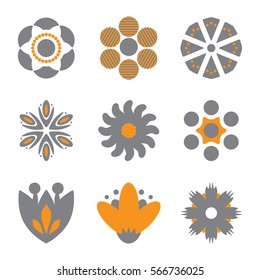 Simple Flower Vector Icons of Different Shapes. Spring and Summer Symbols Collection