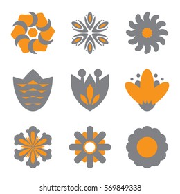 Simple Flower Vector Icons of Different Shapes. Spring and Summer Symbols Collection