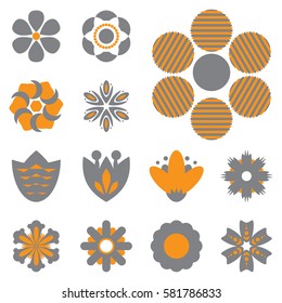 Simple Flower Vector Icons of Different Shapes. Spring and Summer Symbols Collection