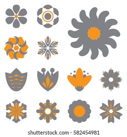 Simple Flower Vector Icons of Different Shapes. Spring and Summer Symbols Collection
