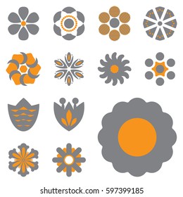 Simple Flower Vector Icons of Different Shapes. Spring and Summer Symbols Collection