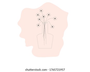 Flor simple como ilustración vectorial. Tarjeta de saludo, estampado de camisetas, logotipo floral para una tienda, portada. Antecedentes de la boda. Papel pintado romántico. Gráfico de flores modernas. Diseño de tatuajes florales. 