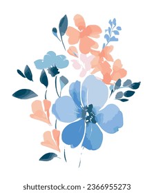 simple flower watercolor vector. Abstract art background, hand paint design for wall decor, poster and wallpaper.