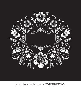 Simple flower white color wedding decoration elements on black background 