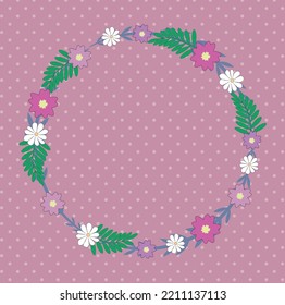 Simple Flower Wreath Cute Design Polka Dot Background Card Texture Print Vector Illustration