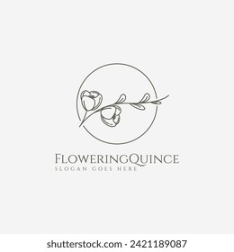 Simple Flowering Quince flower logo, lineart FloweringQuince vector design