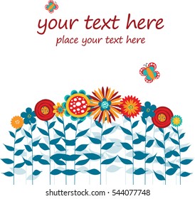 Simple Flowers Card  With Butterfly. Vector Illustration