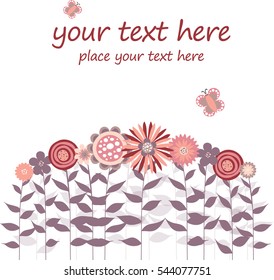 Simple Flowers Card With Butterfly. Vector Illustration