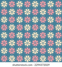 simple flowers design motif seamless vector pattern with blue background