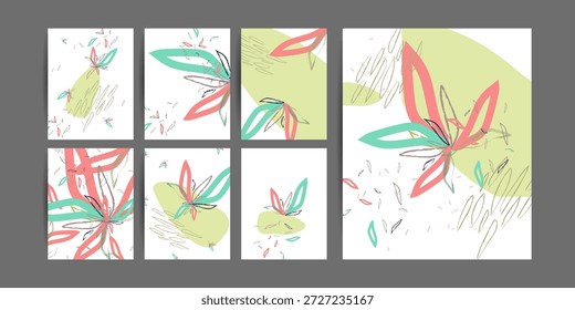 Simples Flores flora confortável pintura escova pastel calmante silenciado pálido tons calmos cartão modelos conjunto. Coleção de convites de natureza