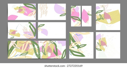 Simples Flores flora confortável pintura escova pastel calmante silenciado pálido tons calmos cartão modelos conjunto. Coleção de convites de natureza
