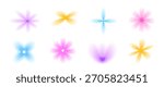 Simple flowers gradient y2k icon figures. Blur aura gradation floral shapes. Simple daisy iridescent transparent forms. Vector blend smooth dissolved elements collection isolated no background.