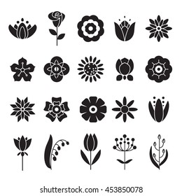 Simple flowers icons set. Universal icon to use for web. Flower black icons set. 