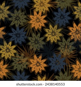 Simple flowers with leaves. Primitive peonies vector silhouettes. Botanical Motifs scattered random. 