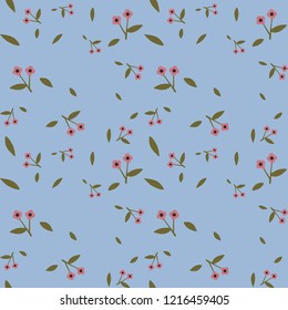 simple flowers with leaves and stems arranged randomly, seamless pattern for printing on fabric