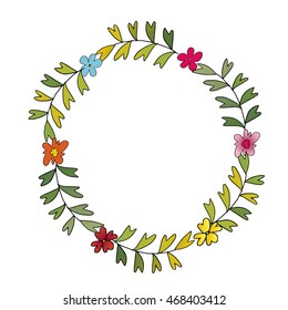 simple flowers and leaves wedding invitation, card, create patterns, wreath 