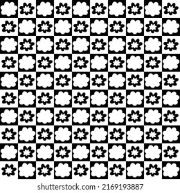 Simple flowers monochrome aesthetic seamless pattern. Floral geometric checkerboard print for fabric, paper, stationery. Doodle vector illustration for decor and design.

