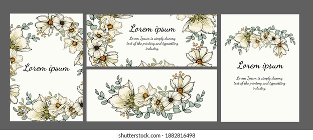 Las flores simples en el fondo blanco, la invitación, las cartas